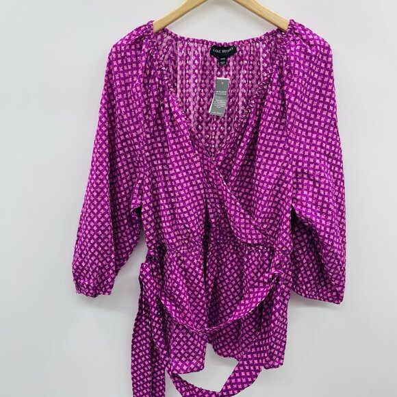 Lane Bryant Womens Size 18/20 Illusion Collection Swiss Dot Faux Wrap Top 708 - Picture 4 of 11